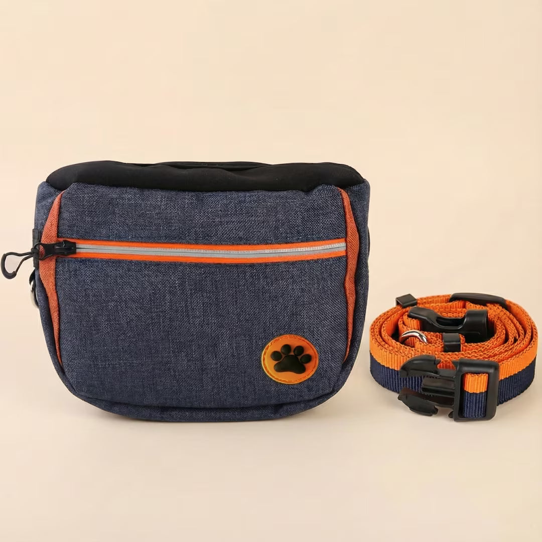 Pochette friandises chien mains libres | CaniBag Mini Bleu / Orange